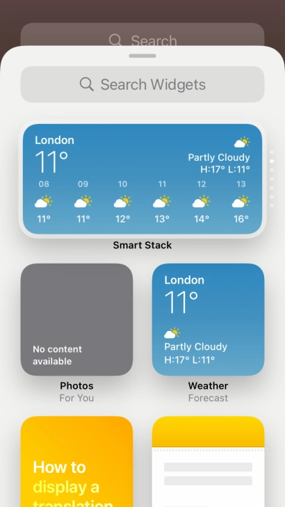 Press the required widget. Press the required widget.