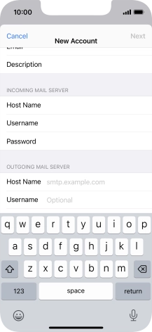 Press Host Name and key in the name or IP address of your email provider's outgoing server. Please note that if you can't send email messages when using your email provider's outgoing server, key in smtp.vodafone.net.au (Vodafone's outgoing server).