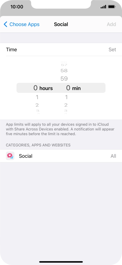 Set the required time limit for use of the selected category.