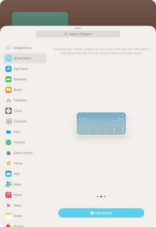 Slide your finger right or left on the screen to select the required widget size.