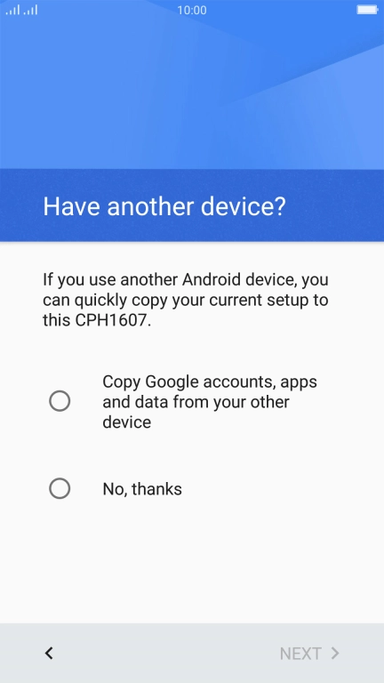 You can transfer the contents of another phone to your phone when it's activated for the first time and after a factory reset. When this screen is displayed, your phone is ready to transfer contents from another phone.
