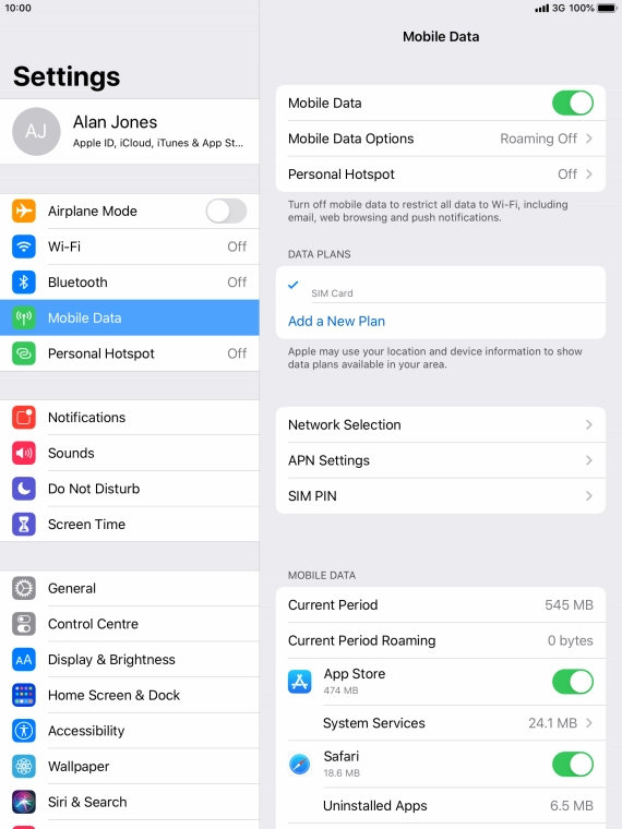 Press Mobile Data Options.