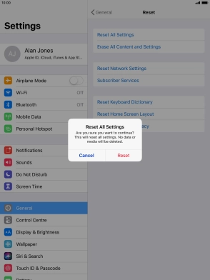 Press Reset. Wait a moment while the factory default settings are restored. Follow the instructions on the screen to set up your tablet and prepare it for use.