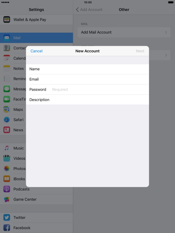 Press Password and key in the password for your email account.