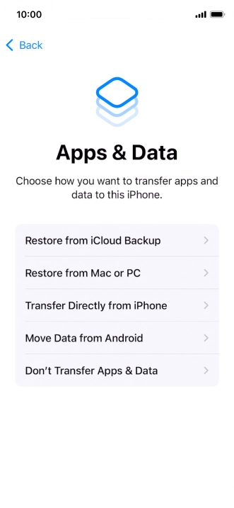 Press Don't Transfer Apps & Data and follow the instructions on the screen to finish the activation.