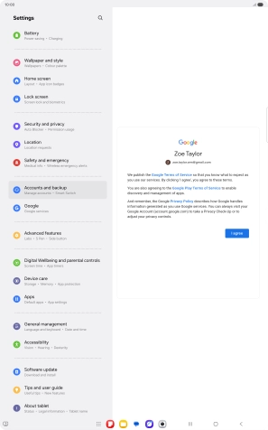 Press I agree and follow the instructions on the screen to select settings for your Google account.