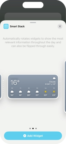 Slide your finger right or left on the screen to select the required widget size.