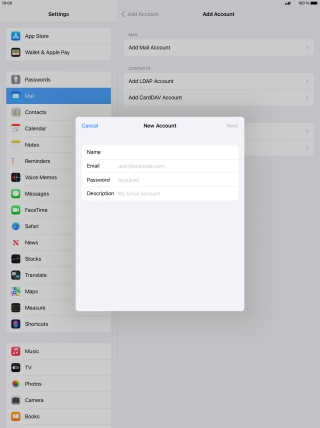 Press Email and key in your email address.