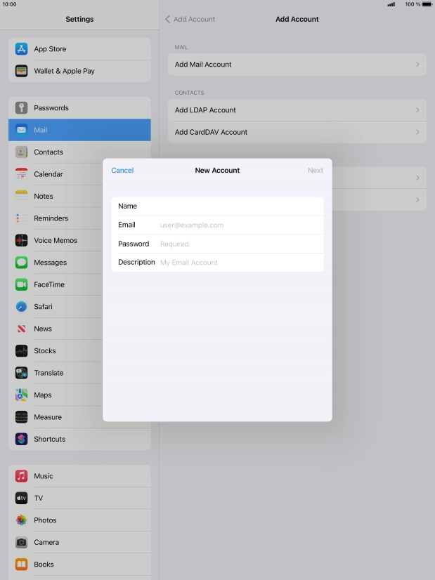 Press Email and key in your email address.