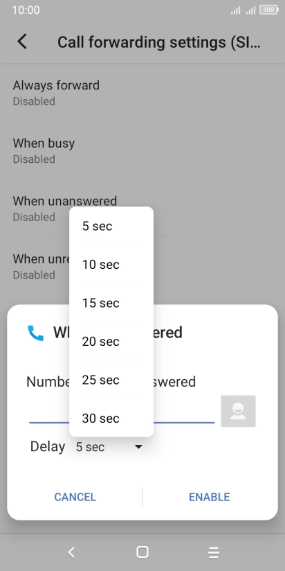 If you divert missed calls, you need to select a delay for the divert. Press the required delay.
