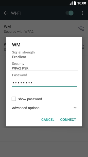 Key in the password for the Wi-Fi network and press CONNECT.
