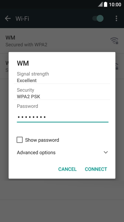 Key in the password for the Wi-Fi network and press CONNECT.
