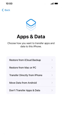 Press Don't Transfer Apps & Data and follow the instructions on the screen to finish the activation.