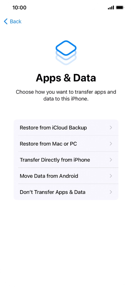 Press Don't Transfer Apps & Data and follow the instructions on the screen to finish the activation.