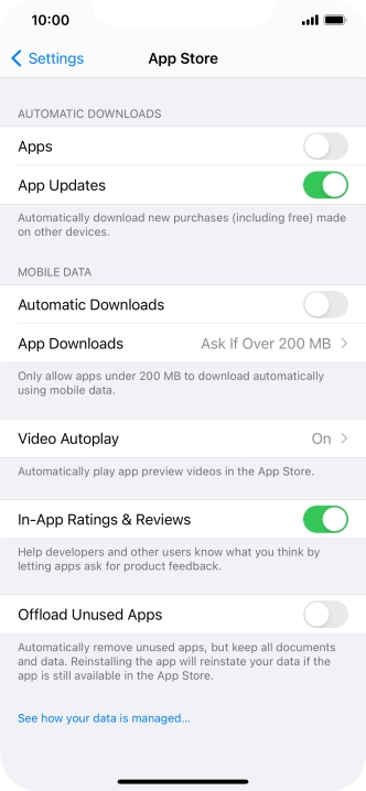 Press the indicators next to the required content types to turn the function on or off.