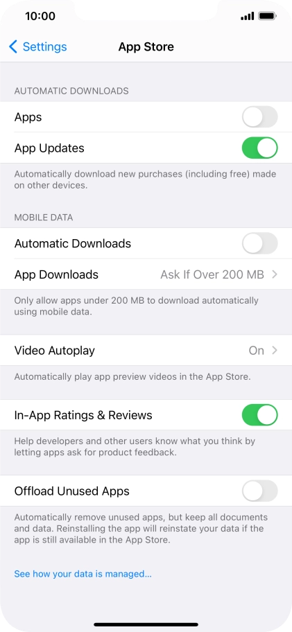 Press the indicators next to the required content types to turn the function on or off.