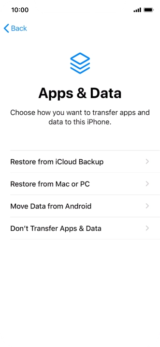 Press Don't Transfer Apps & Data and follow the instructions on the screen to finish the activation.