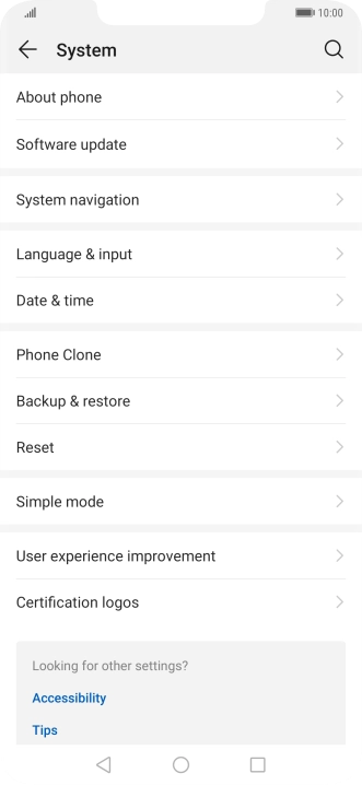 Press Software update. If a new software version is available, it's displayed. Follow the instructions on the screen to update the phone software.