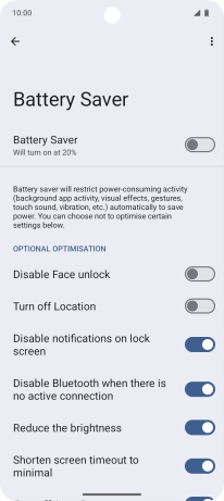 Press the required settings to turn them on or off. Press the required settings to turn them on or off.