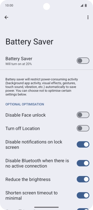 Press the required settings to turn them on or off. Press the required settings to turn them on or off.