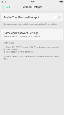 Press Name and Password Settings.