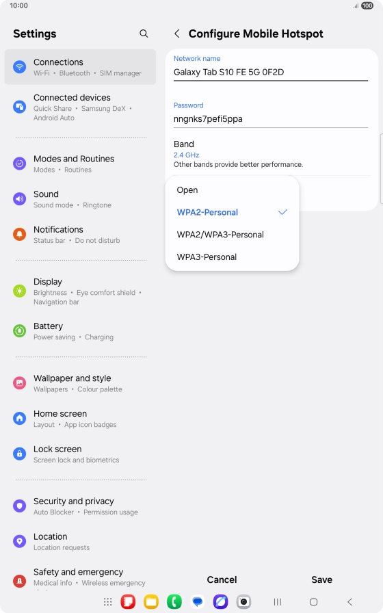 Press WPA3-Personal to password protect your Wi-Fi hotspot.
