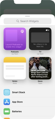 If the required widget is not displayed on the list, press the search field and follow the instructions on the screen to find the required widget.