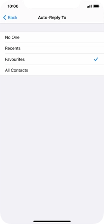 Press the required setting to select which contacts should automatically be notified that Do Not Disturb While Driving is turned on. Press the required setting to select which contacts should automatically be notified that Do Not Disturb While Driving is turned on.
