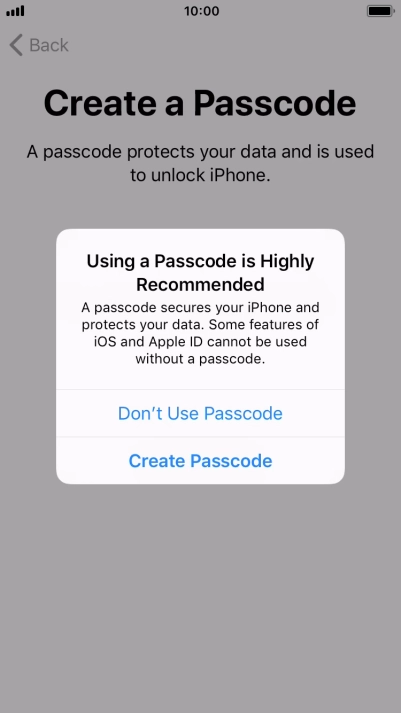 If you turn off the function, press Don't Use Passcode.