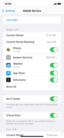 Press the indicators next to the required applications to turn the function on or off.