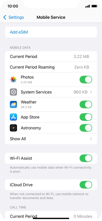 Press the indicators next to the required applications to turn the function on or off.