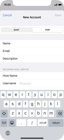 Press Username and key in the username for your email account.