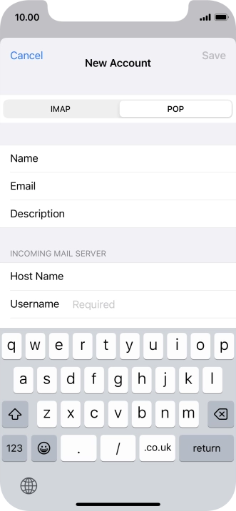Press Username and key in the username for your email account.