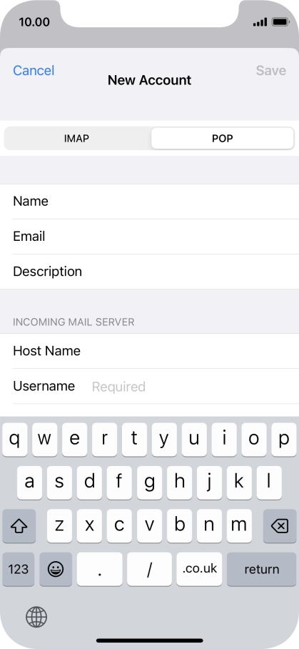 Press Username and key in the username for your email account.