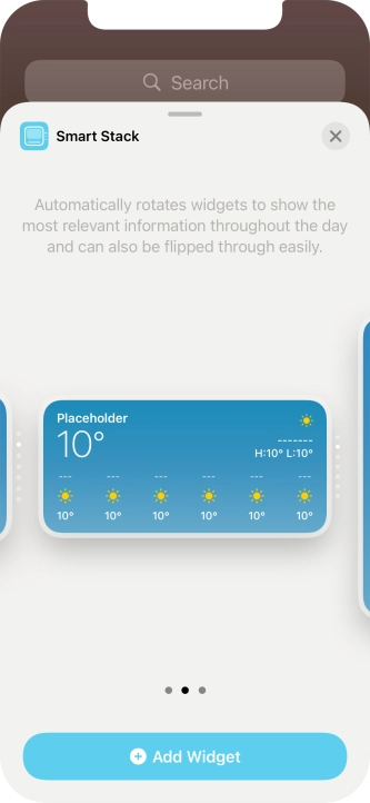 Slide your finger right or left on the screen to select the required widget size.