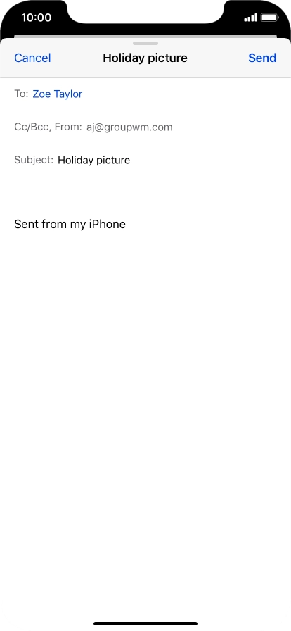 Press the text input field and write the text for your email message.