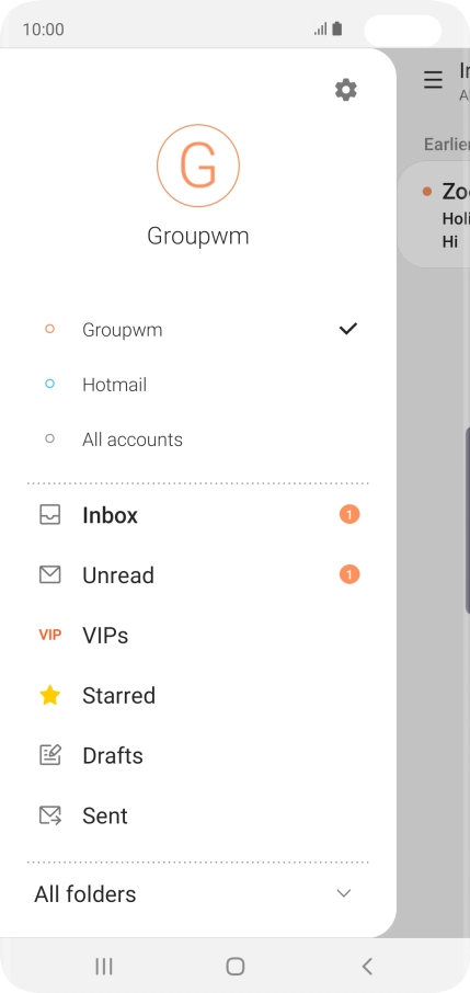 Press the required email account. Press the required email account.