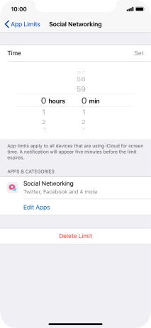 Set the required time limit for use of the selected category.