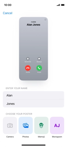 Press the required category and follow the instructions on the screen to select and save the required picture to your Contact Poster.