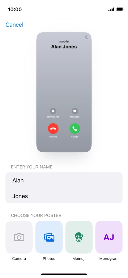 Press the required category and follow the instructions on the screen to select and save the required picture to your Contact Poster.
