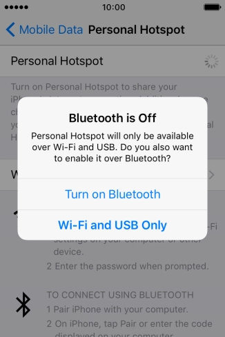 Press WiFi and USB Only. An internet connection from your computer via your phone is automatically established.