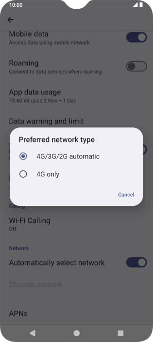Press the required network mode.