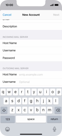 Press Host Name and key in the name or IP address of your email provider's outgoing server. Please note that if you can't send email messages when using your email provider's outgoing server, key in smtp.vodafone.net.au (Vodafone's outgoing server).