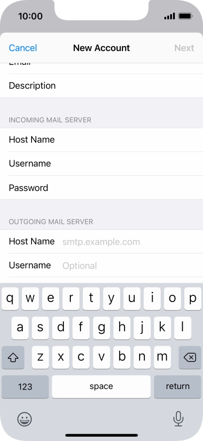Press Host Name and key in the name or IP address of your email provider's outgoing server. Please note that if you can't send email messages when using your email provider's outgoing server, key in smtp.vodafone.net.au (Vodafone's outgoing server).