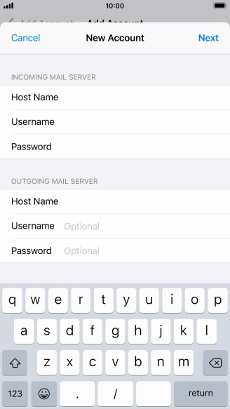 Press Username and key in the username for your email account. Please note that if you're using Vodafone's outgoing server, leave the username field empty.
