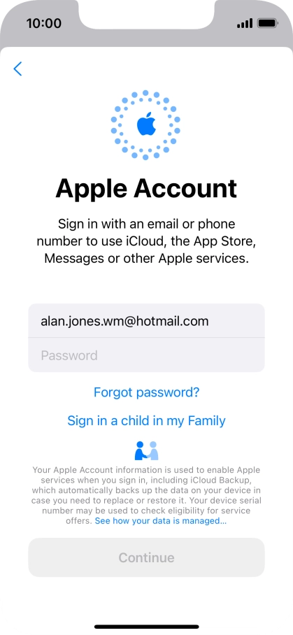 Press Password and key in the password for your Apple ID.