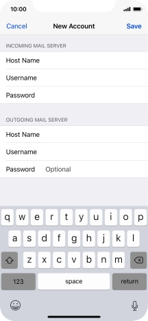 Press Password and key in the password for your email account. Please note that if you're using Vodafone's outgoing server, leave the password field empty.