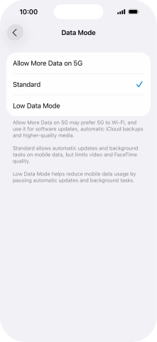 Press the required setting.