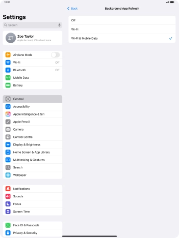 To turn off background refresh of apps, press Off.
