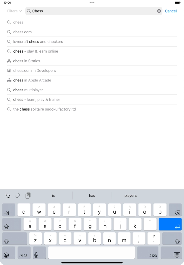Key in the name or subject of the required app and press enter.